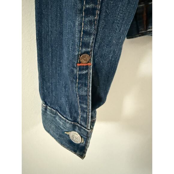 Vtg Y2K True Religion Jimmy Fitted Denim Jean Jacket Distressed Womens Size XS - Picture 6 of 13